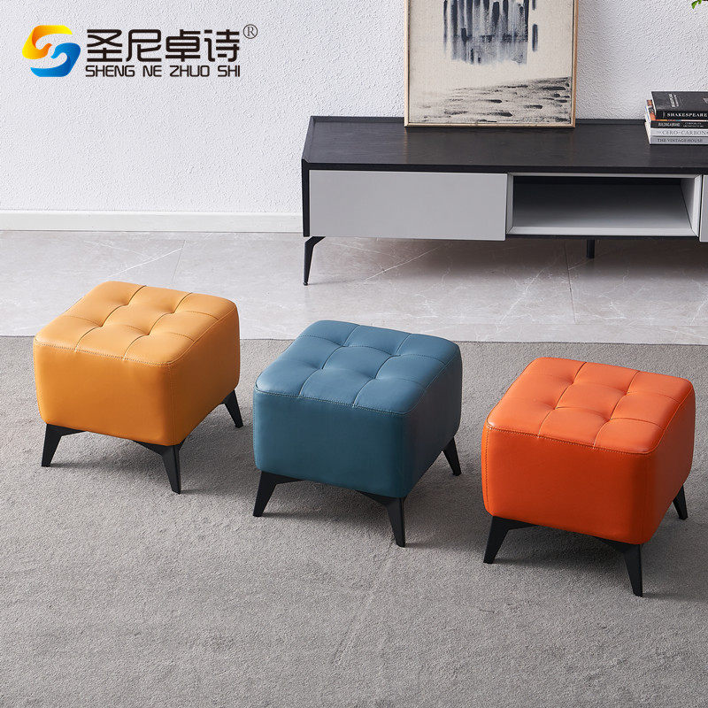 Living room sofa stool leather stool Home doorway Shoes Stool Living-room Genuine Leather Small Stool Footrest Stool Makeup Short Stool Whole Dress