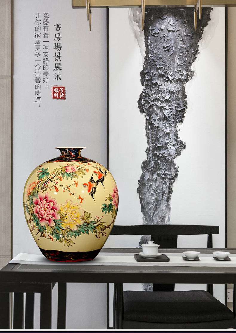 Jingdezhen chinaware big vase hand - made peony flower arranging Chinese style living room TV cabinet decoration handicraft furnishing articles