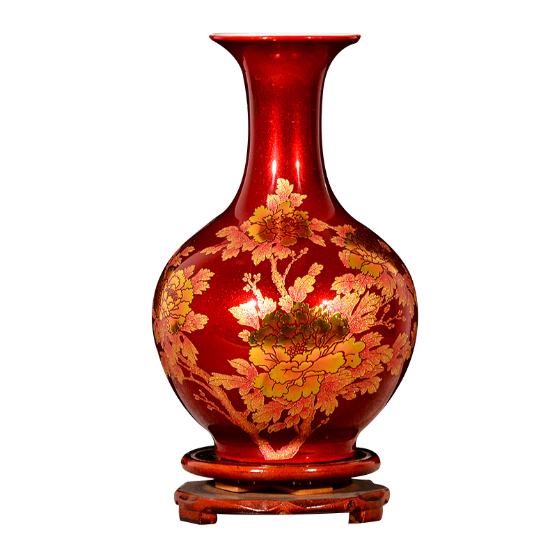 Jingdezhen ceramics China red crystal glaze vase wedding flower arranging creative home sitting room adornment is placed