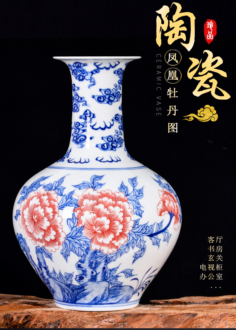 Jingdezhen blue and white ceramics hand - made vases furnishing articles household decorates sitting room rich ancient frame TV ark, craft gift