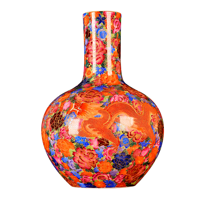 Jingdezhen ceramics archaize longfeng vase furnishing articles the see colour enamel hand - made sitting room rich ancient frame gift collection