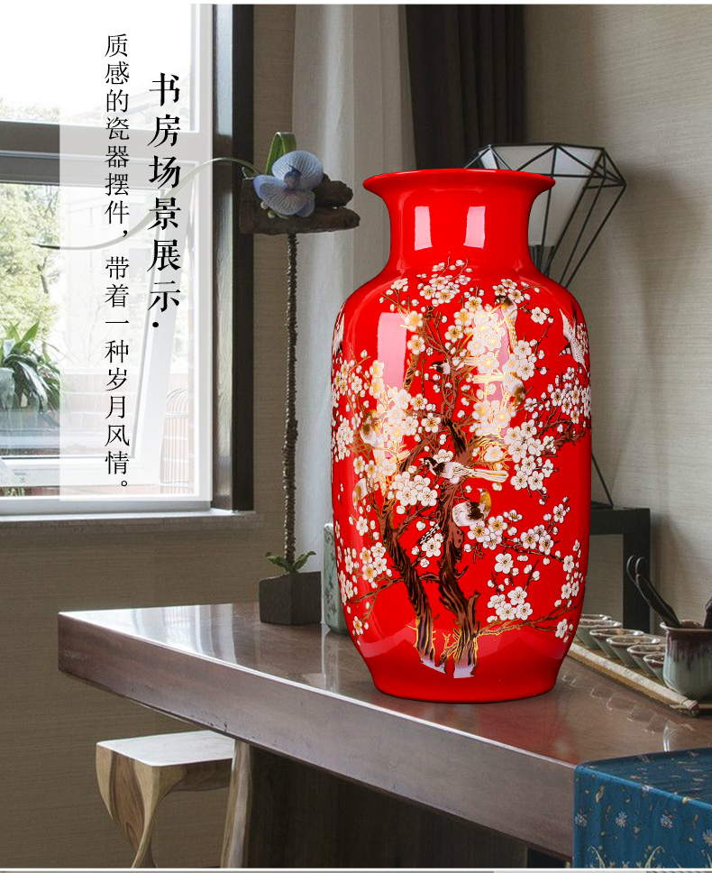 Jingdezhen ceramic Chinese red beaming living room large vase of new Chinese style household furnishing articles with a gift