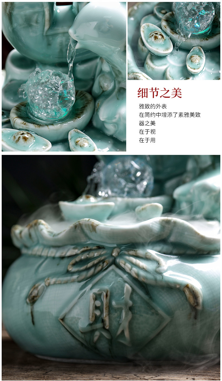 New Chinese style ceramic lucky water fountains and furnishing articles atomization living room TV cabinet decoration version into opening gifts
