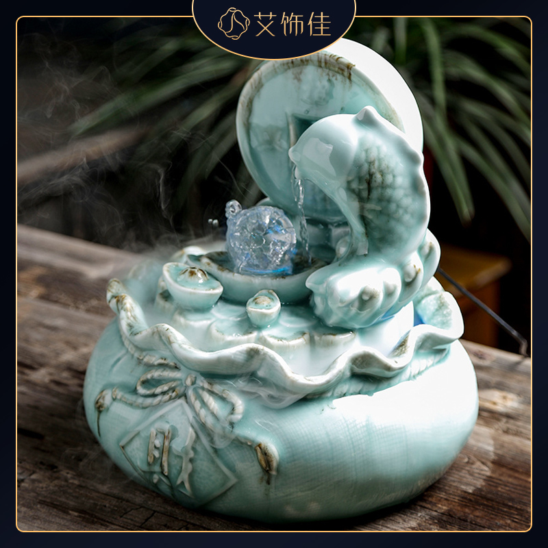 New Chinese style ceramic lucky water fountains and furnishing articles atomization living room TV cabinet decoration version into opening gifts
