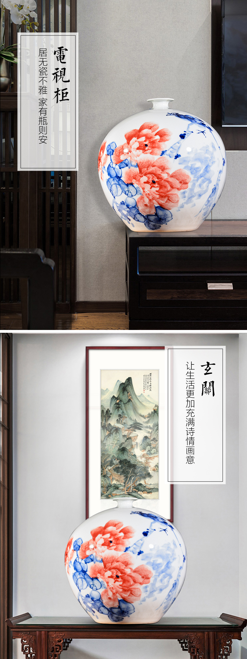 Jingdezhen ceramic hand - made blooming flowers, pomegranate bottles of porch decorate sitting room rich ancient frame handicraft furnishing articles