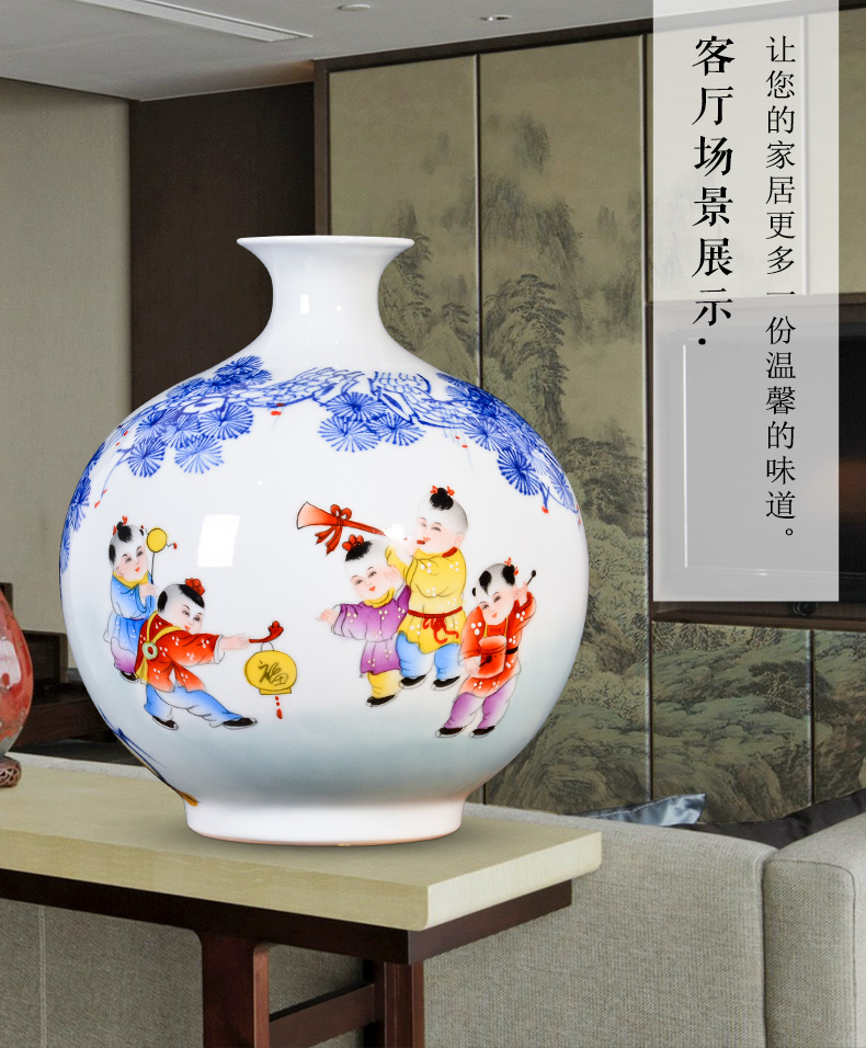 Jingdezhen ceramic hand - made lad merrily merrily vases, new Chinese style living room TV cabinet decoration handicraft furnishing articles