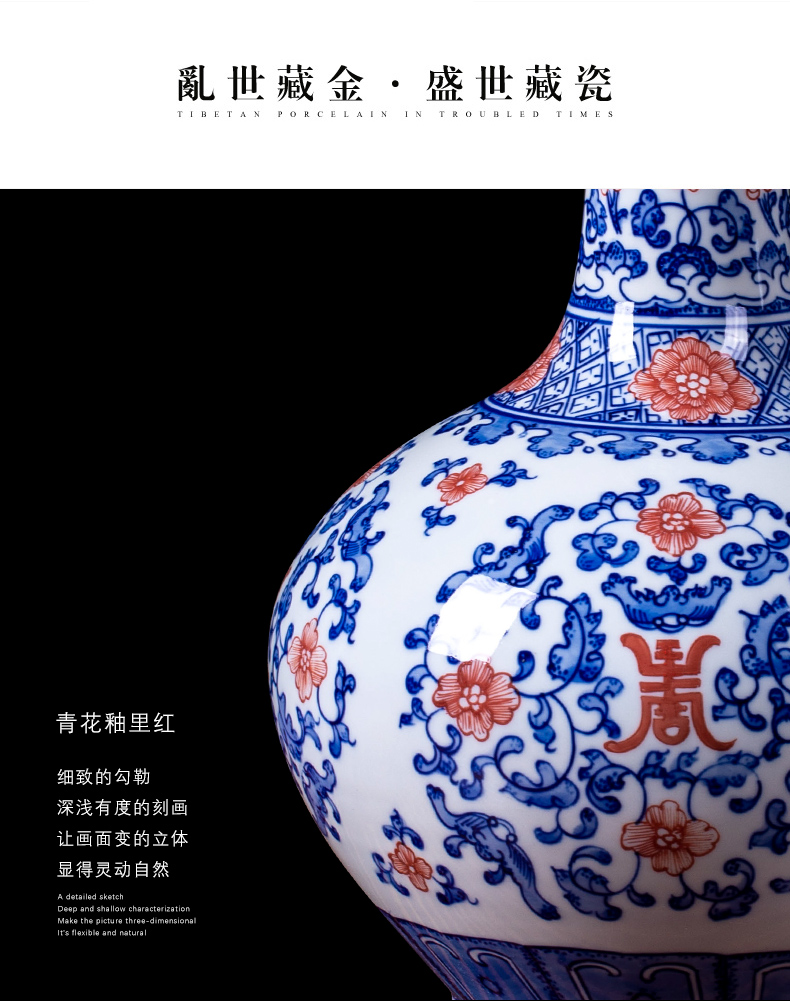 Jingdezhen ceramics archaize youligong of blue and white porcelain vase flower arrangement home sitting room TV ark adornment furnishing articles