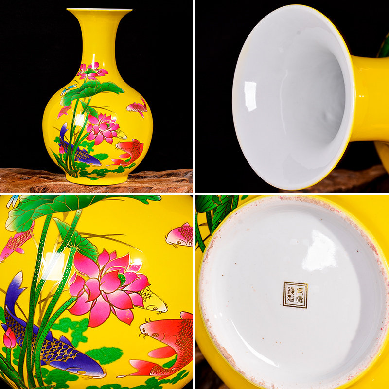 Jingdezhen ceramic sitting room yellow flower arranging furnishing articles every year wining new Chinese TV ark, vases, decorative arts and crafts