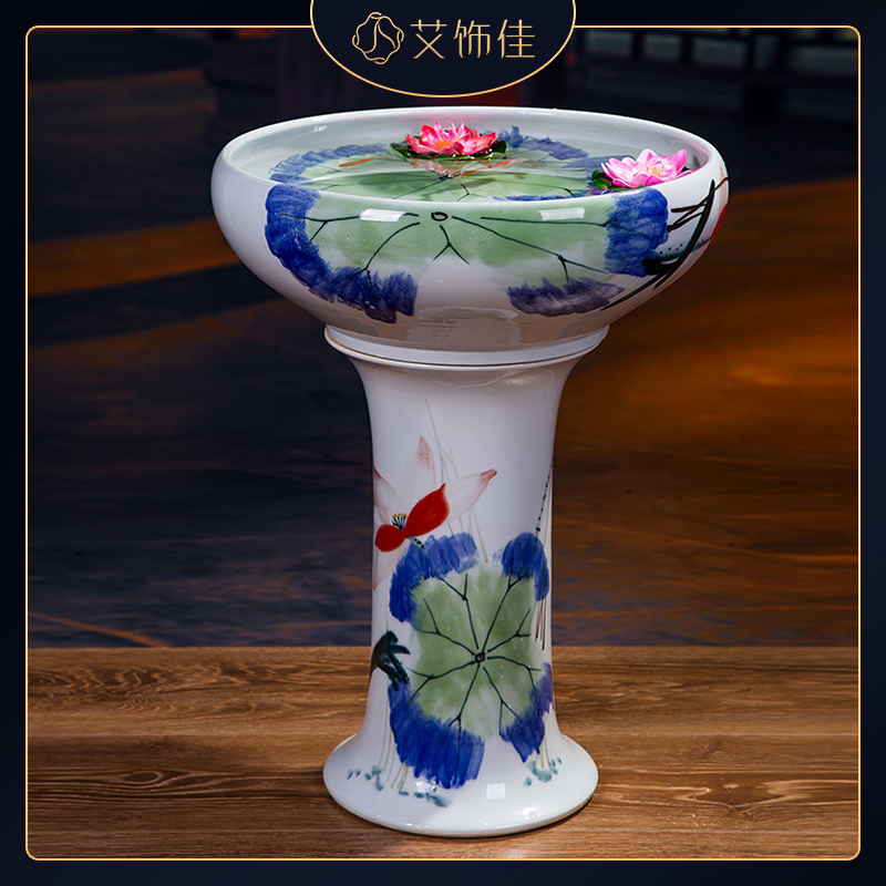 Ceramic floor pillar type tank basin large fish bowl lotus lotus lotus tortoise household gardens furnishing articles