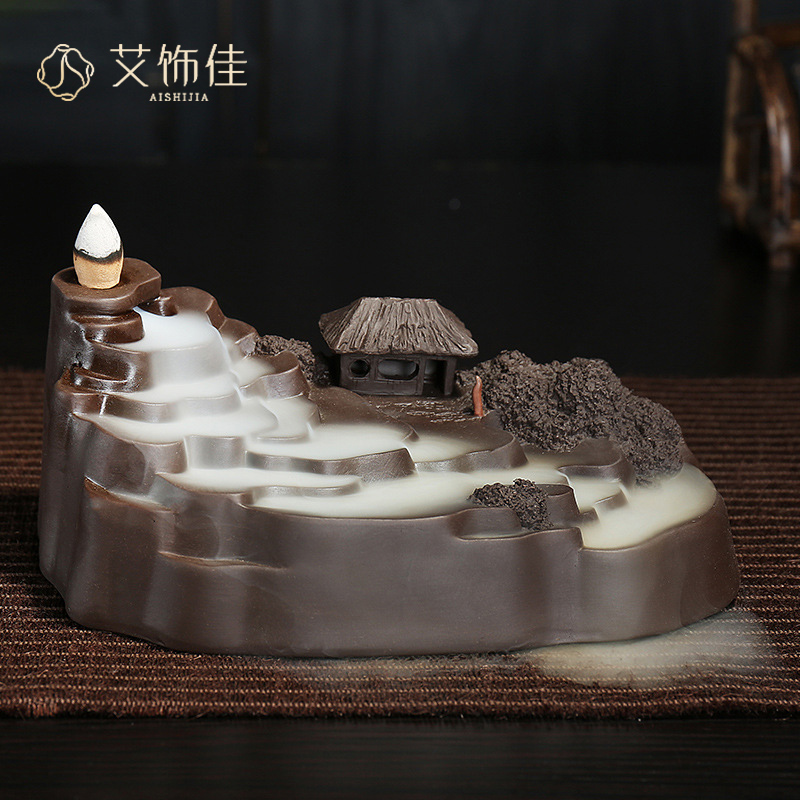 Violet arenaceous back fragrant incense buner tower sandalwood home sitting room smoked incense buner mountain stream creative flow smoke there are furnishing articles