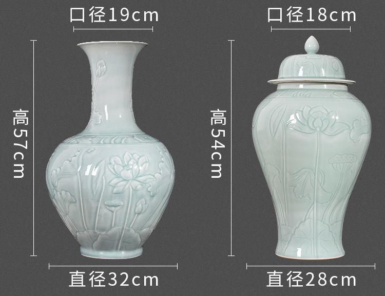 Jingdezhen ceramics shadow blue vase carved sitting room of Chinese style household flower arranging dried flower adornment TV ark, furnishing articles