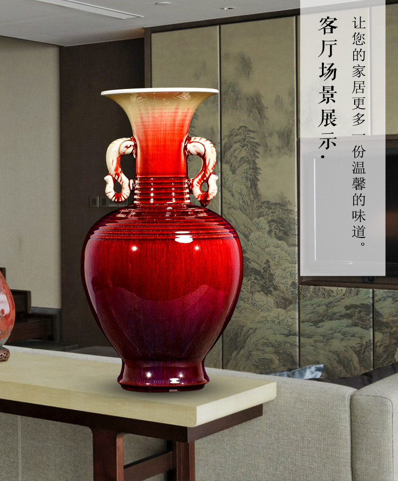 New Chinese style household ears ruby red up jingdezhen ceramics vase rich ancient frame decoration crafts are sitting room