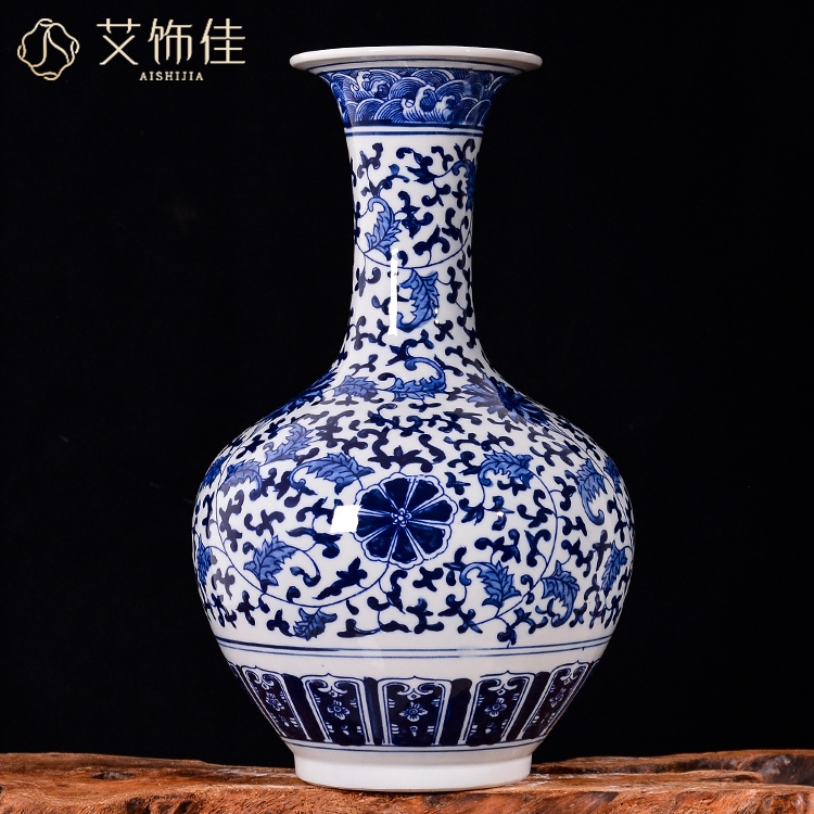 Jingdezhen Qing floral porcelain ceramic vase antique large number flower arrangement Chinese living room home Decorative Items TV Cabinet Hem
