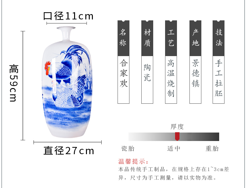 Jingdezhen ceramic blue CiGongJi family decorative vase of new Chinese style living room TV ark, handicraft furnishing articles