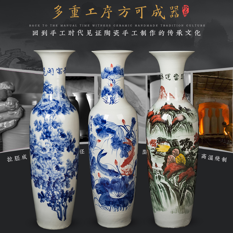 Jingdezhen ceramics of large sitting room of large antique blue and white porcelain vase opening gifts put ceramic ornament