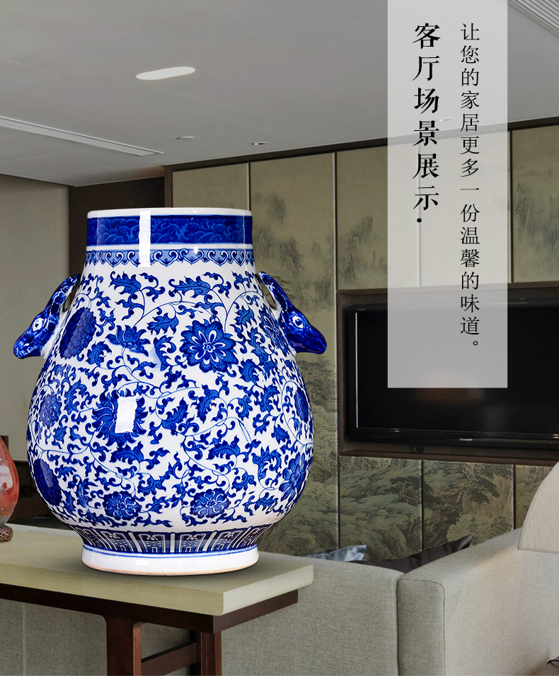 Antique Chinese blue and white large vase of jingdezhen ceramics flower arranging dried flowers sitting room TV ark adornment furnishing articles