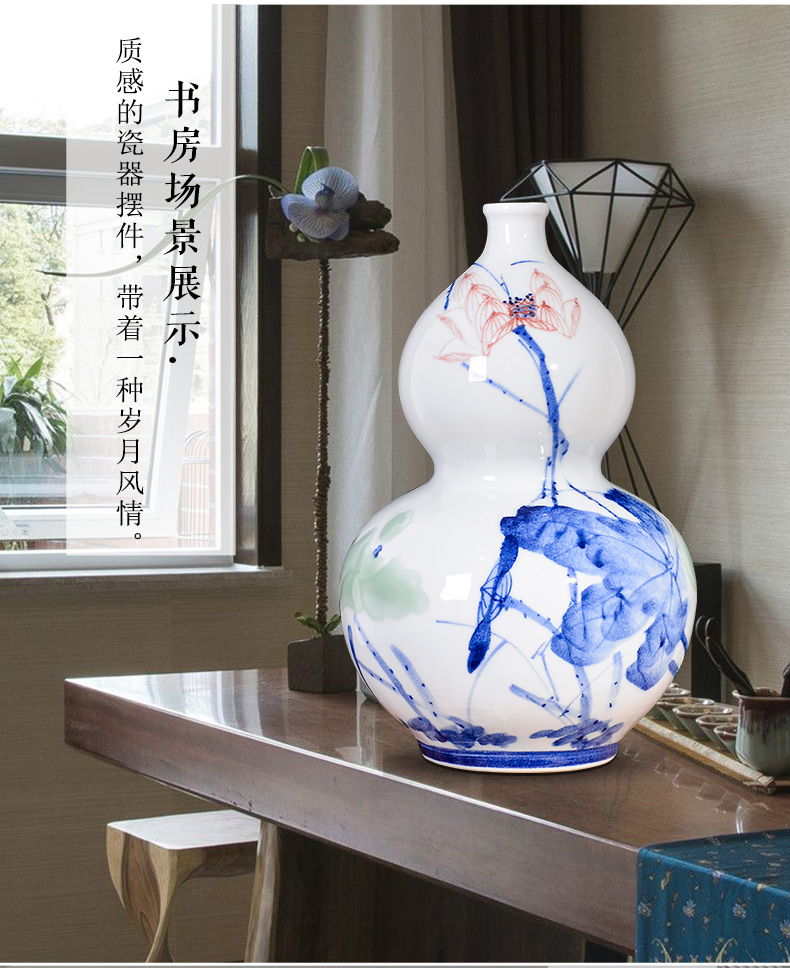 Jingdezhen ceramics hand - made lotus flower arranging furnishing articles home sitting room TV cabinet study decorative vase handicraft