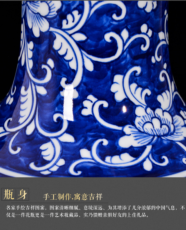 Jingdezhen blue and white ceramics bound branch lotus flower arranging big vase home sitting room of Chinese style TV ark adornment furnishing articles