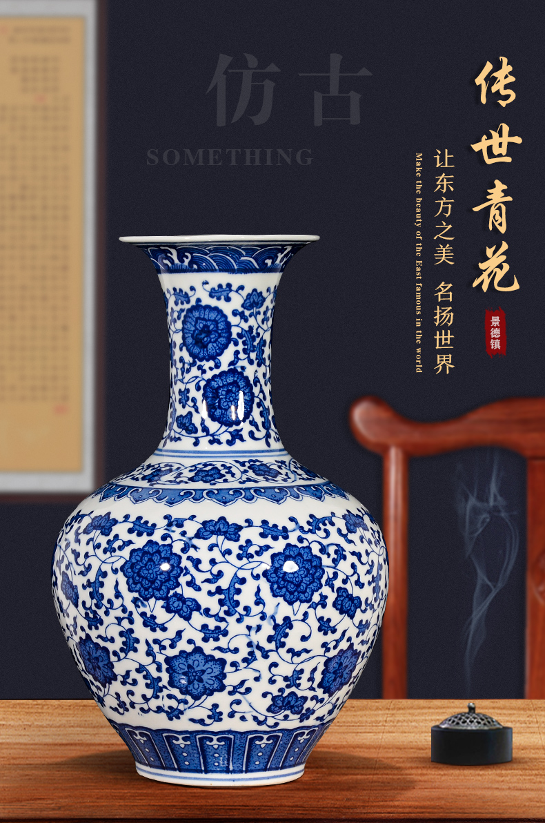 Jingdezhen blue and white porcelain vases, pottery and porcelain vases, flower arrangement furnishing articles archaize little sitting room of Chinese style household decorative porcelain