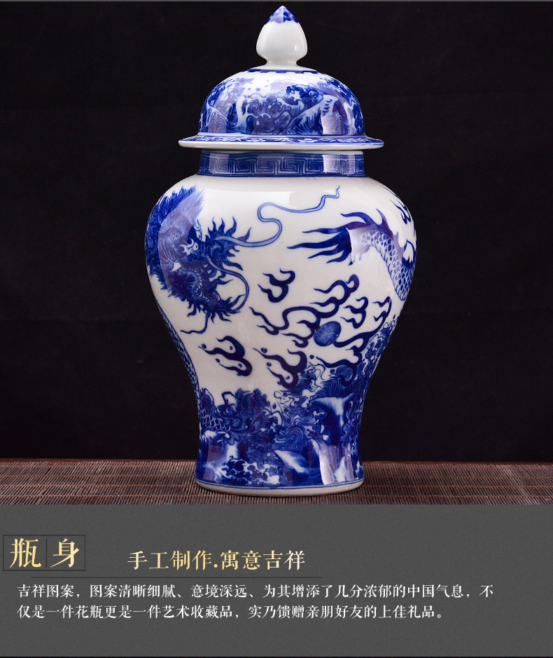 Jingdezhen blue and white dragon ceramics general tank storage tank household caddy fixings adornment handicraft furnishing articles in the living room