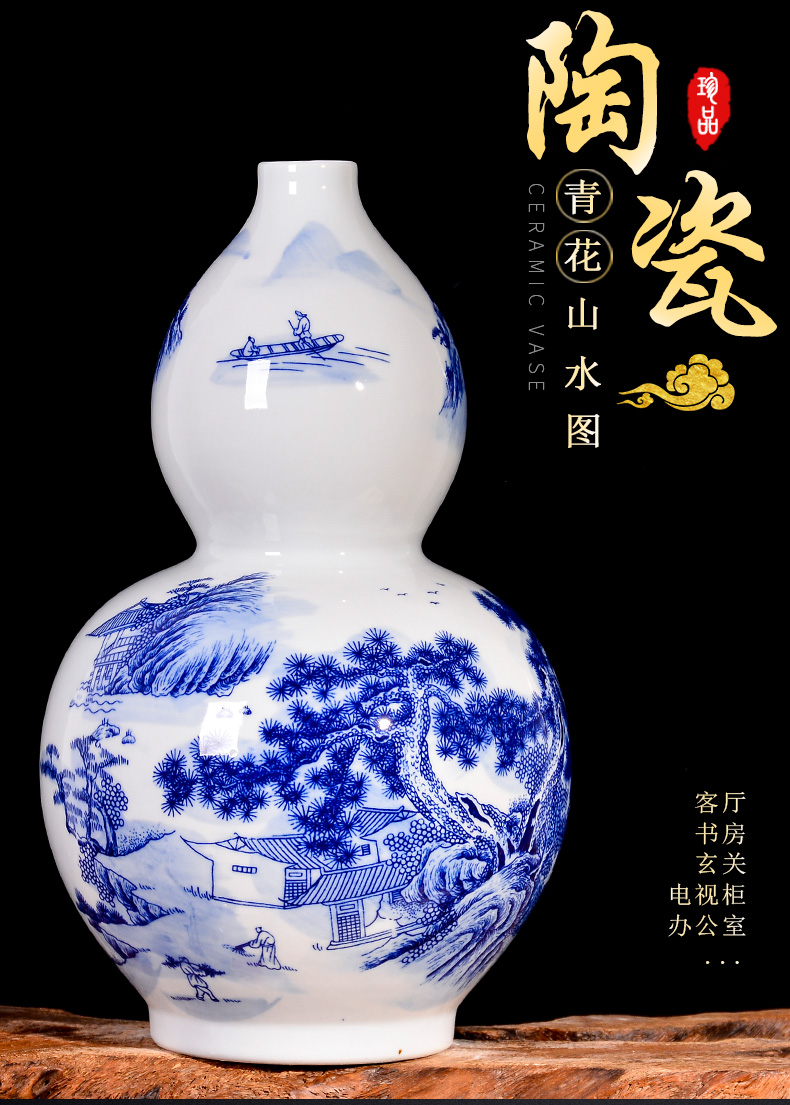 Blue and white landscape of jingdezhen ceramics antique vase household of Chinese style living room porch TV ark adornment furnishing articles