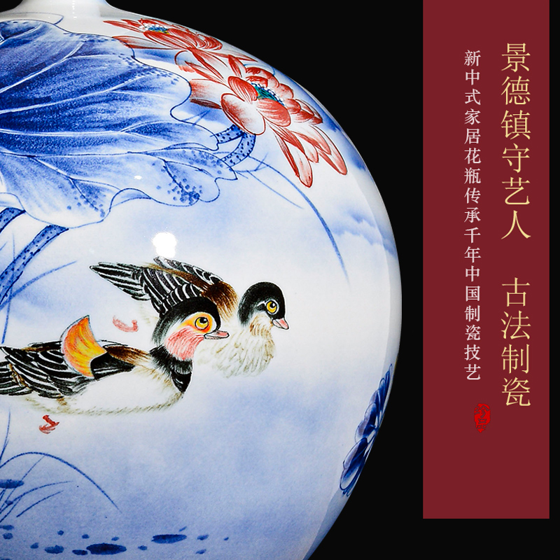 The Master of jingdezhen ceramic hand - made vases yuanyang flower arranging new Chinese style living room home TV ark, handicraft furnishing articles