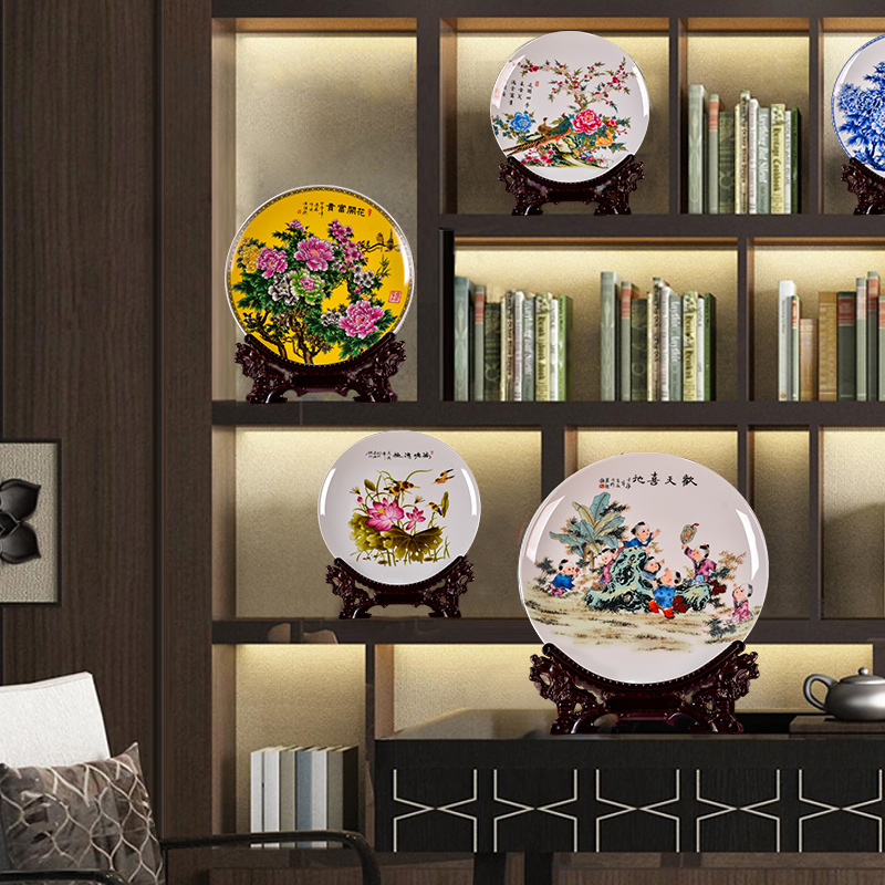 Jingdezhen ceramic lad merrily merrily decorative plates of new Chinese style living room porch TV ark, handicraft furnishing articles