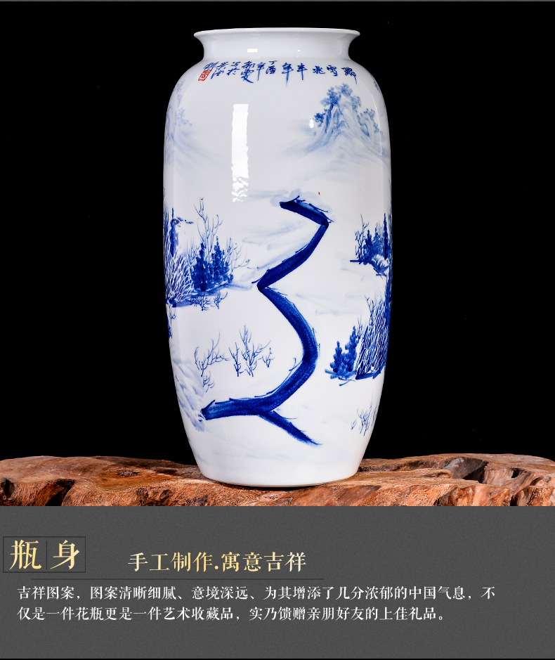 Jingdezhen blue and white snow vase household adornment handicraft ceramics master hand draw the sitting room TV ark, furnishing articles