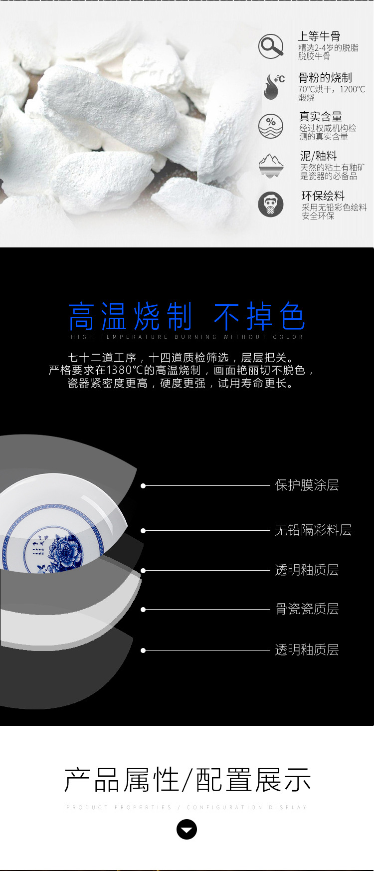 High - grade 58 skull jingdezhen blue and white porcelain porcelain tableware dishes suit household hotel housewarming gift gift company