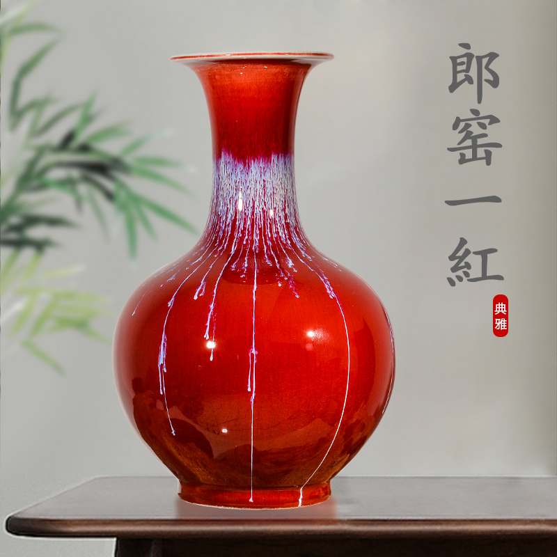 Jingdezhen ceramics up with ruby red insert decorative vase sitting room of Chinese style household crafts are rich ancient frame collection