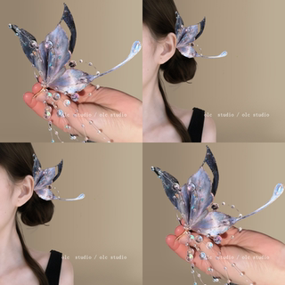 森林来信~复古港风蝴蝶发簪高级感亮片发钗簪子女盘发旅行发卡
