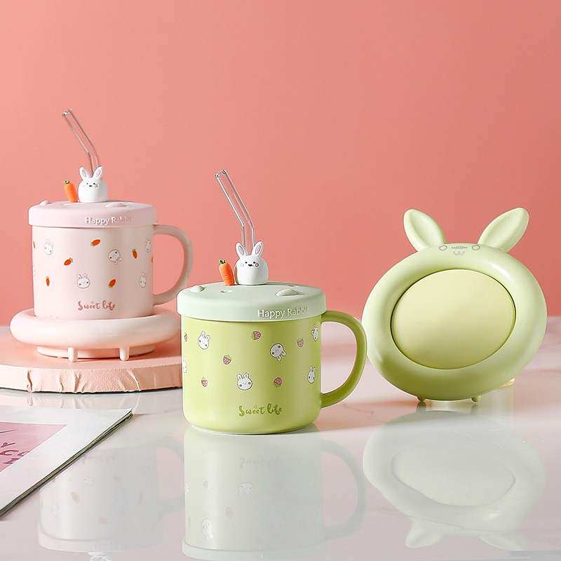 55-degree warm warm cup creative ceramic Mark cup with lid insulated rabbit Rabbit thermostatic cup warm cup cushion for winter delivery