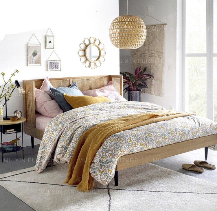 Foreign trade Nordic vines Bed Personality Creative Folk Sleeping Double Man Bed Postmodern Bedroom American Solid Wood Hollowed-out Mesh Red Bed-Taobao