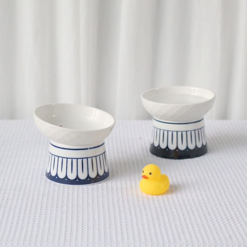 Pet cat bowl ceramic oblique mouth high foot protection cervical vertebrae dog bowl food bowl anti-overturning cat food bowl cat drinking bowl