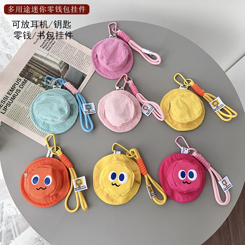 Dopamine Travel Colorful Soft Mini Bag Storage Coin Purse New Fisherman Hat Style Earphone Case Hand-Held Short Strap Lanyard Backpack Decoration Unisex Phone Case Keychain Trendy