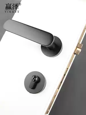 Rose gold pure copper door lock indoor bedroom modern black solid wood door lock mute full copper two-piece lock handle