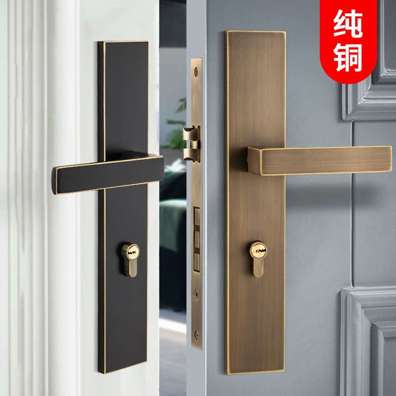 Door lock interior pure copper new Chinese door door Nordic modern simple home mute American universal wooden door lock