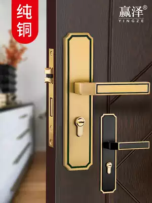 New Chinese pure copper door lock all copper black indoor bedroom door lock mute door solid wood door handle Gold