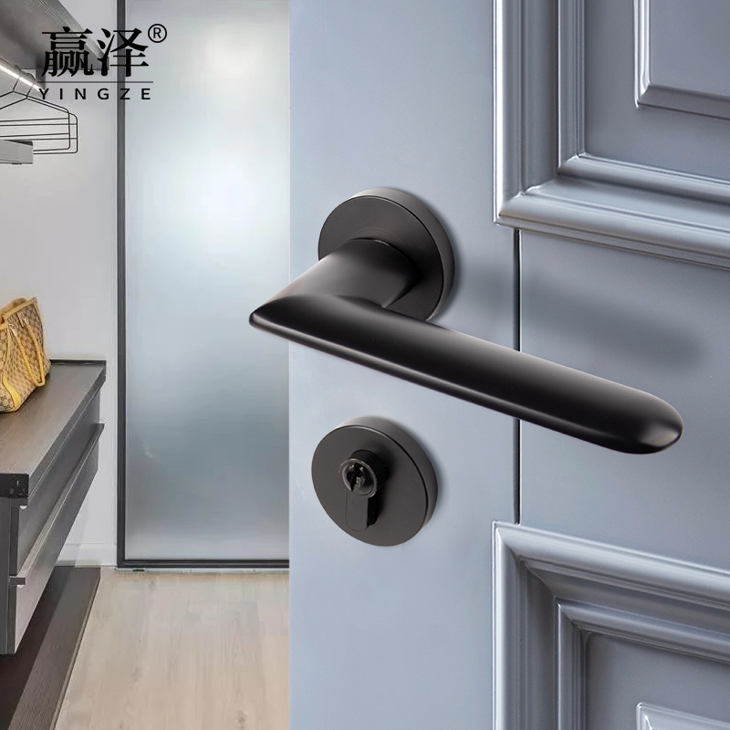 Winze Pure Copper Black Indoor Wood Door Lock Eurostyle Home Key Lock Door Lock Mute Universal Bedroom Dressing Room