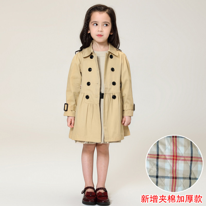 2021 new girl's autumn and winter padded windbreaker jacket children's double breasted little girl foreign air cotton