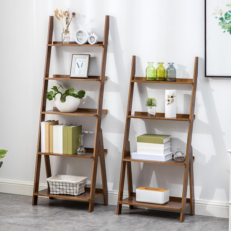 Bamboo Juanzi wall shelf Floor-to-ceiling bookshelf combination shelf Multi-layer shelf Creative display rack Trapezoidal