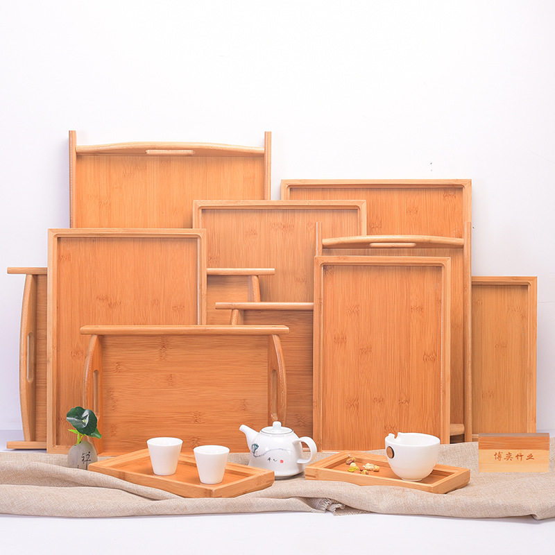 Japanese tea plate Fruit plate Wooden handle plate Household tray Hotel rectangular tea water inventory heart plate Bamboo