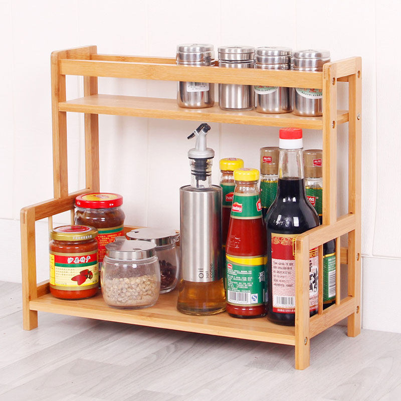 Kitchen condiment shelf Seasoning storage shelf Multi-function seasoning box shelf Desktop condiment shelf Bamboo