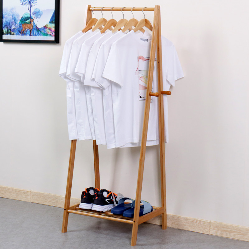 Simple coat rack Bamboo and wood hanger Floor-to-ceiling bedroom hanger Household clothes rack Creative clothes rack Hanging rod bamboo