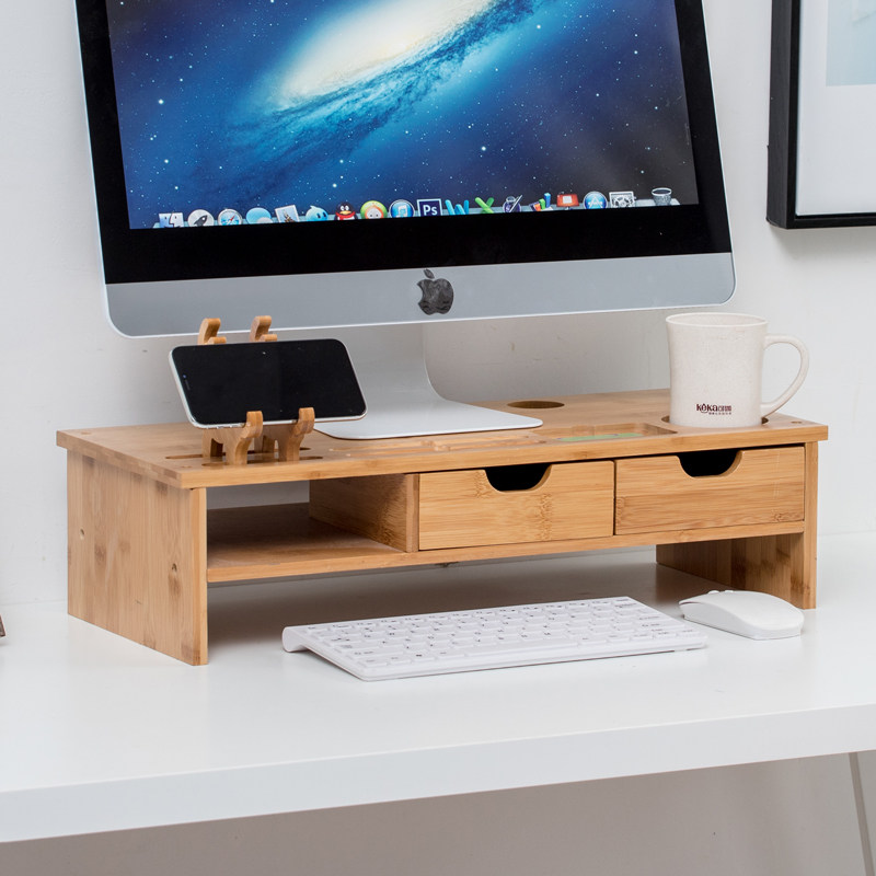 Bamboo LCD computer increased shelf display screen base keyboard desktop storage box storage box finishing frame solid wood