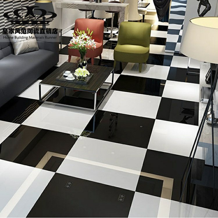 Bright white pure black glass tile 600X 600 living room bedroom non - slip floor tile 800X 800 polishing engineering tile