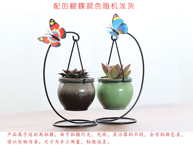 Fleshy flowerpot ceramic package mail creative move hanging the plants, wrought iron contracted indoor hanging shelf flesh POTS