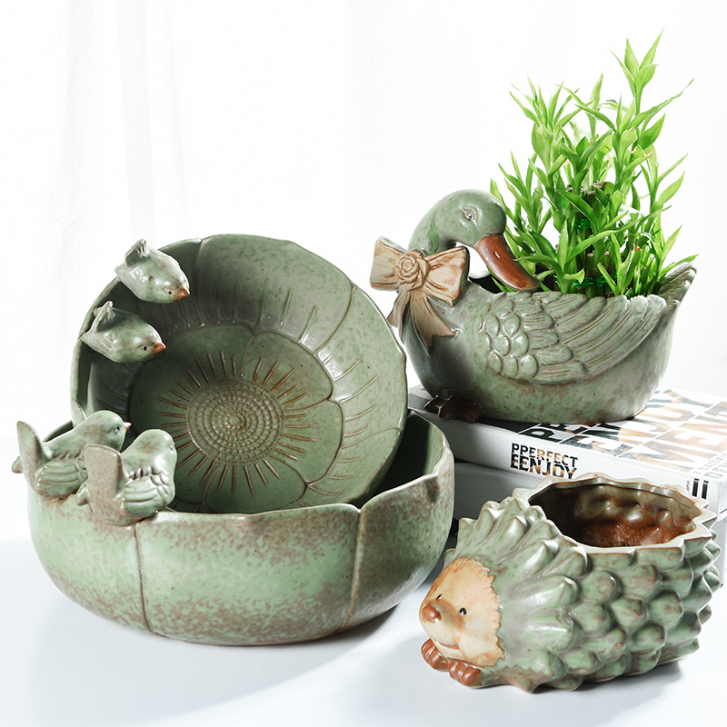 Hydroponic refers to flower pot ceramic lucky bamboo copper grass withered lotus bowl lotus water raise creative large - diameter fleshy flower pot