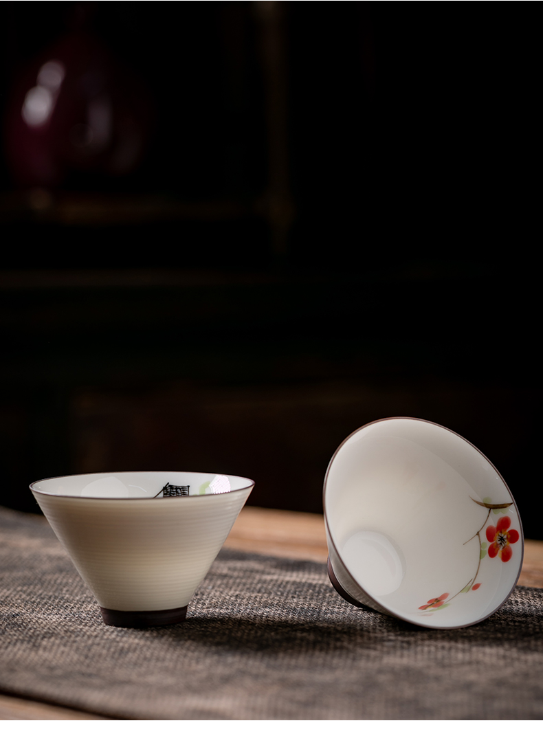 Fujian ceramic cups household sample tea cup and kung fu master cup single CPU Japanese hand - made small white porcelain bowl hat to CPU