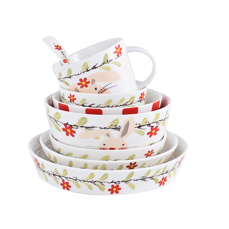 Lovely rabbit household tableware ceramic bowl dish dish a single free combination children bowl of noodles in soup bowl dishes for breakfast